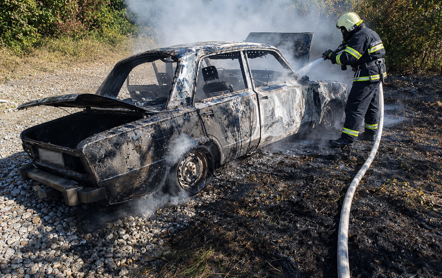 На Кіровоградщині через палаючий ВАЗ спалахнула суха трава